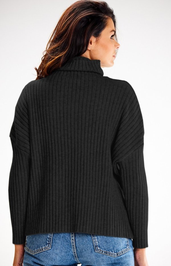 Awama A615 prążkowany sweter z golfem czarny tył