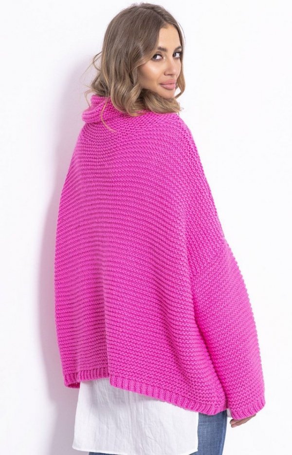 Oversizowy sweter z golfem Fobya F811 róż tył