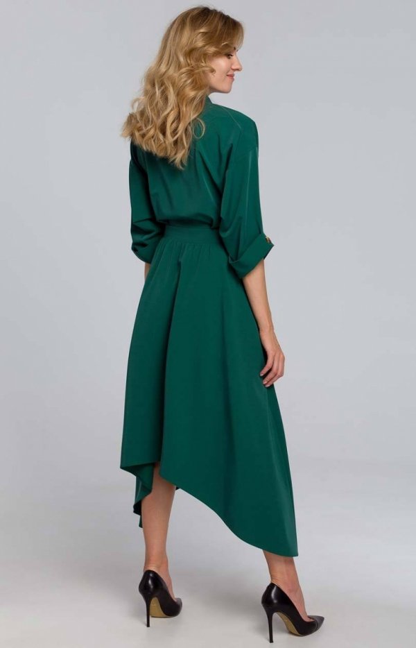 Asymetryczna długa sukienka zielona K086 tył