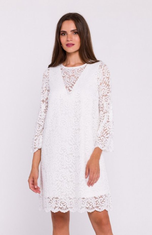 Stylove S380 koronkowa sukienka trapez ecru 