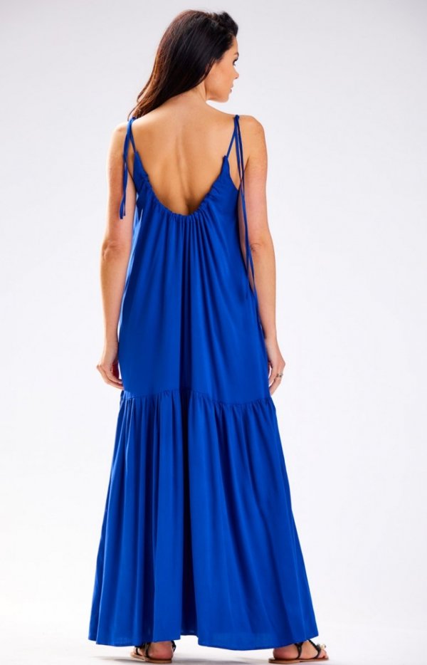Awama A582 oversizowa letnia sukienka maxi niebieska tył