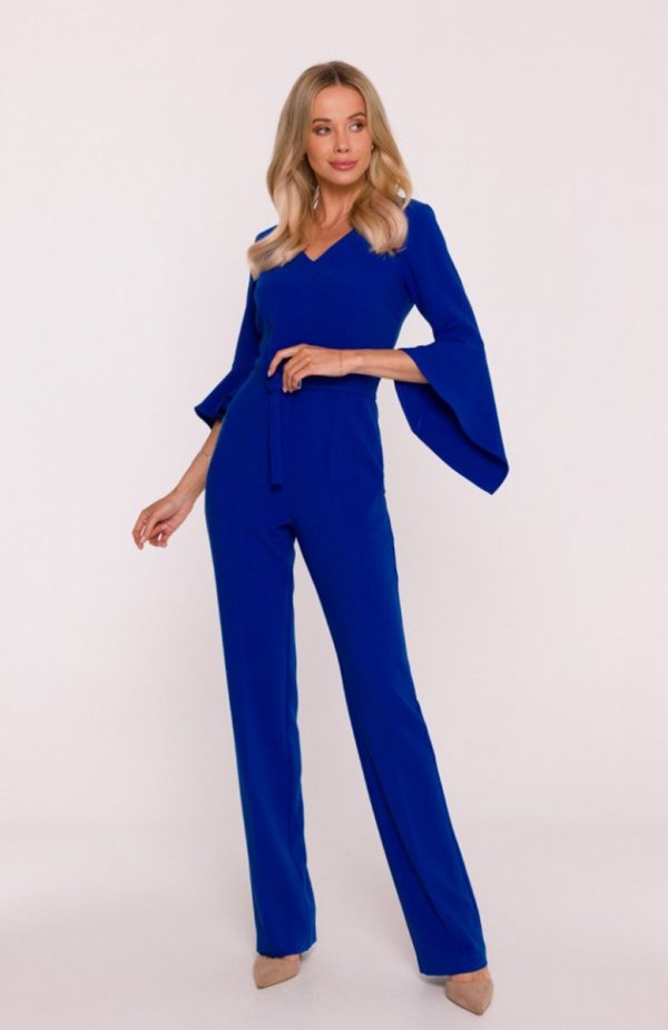 Stylove S416 kombinezon z rękawami z falbaną chabrowy 