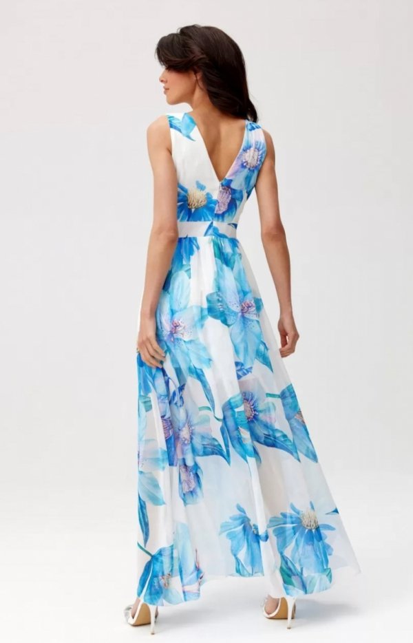 Szyfonowa sukienka maxi w kwiaty niebieskie 54D-3