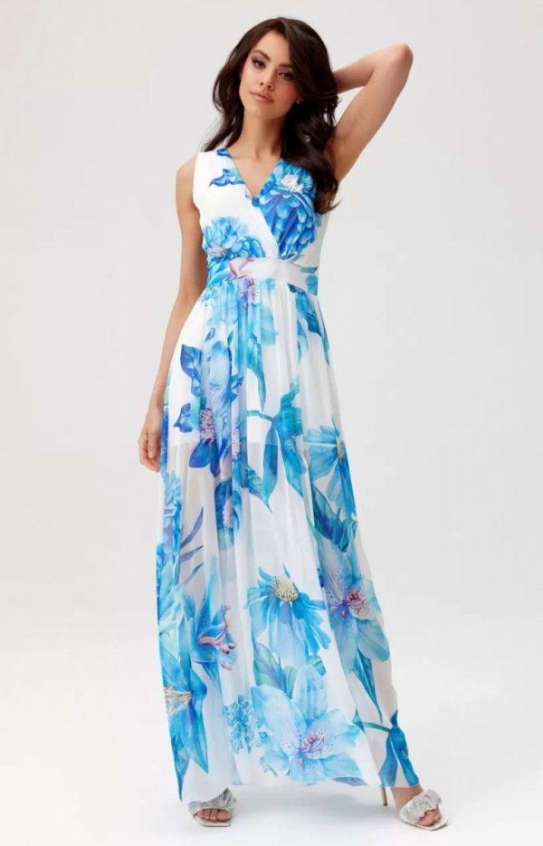 Szyfonowa sukienka maxi w kwiaty niebieskie 54D-2