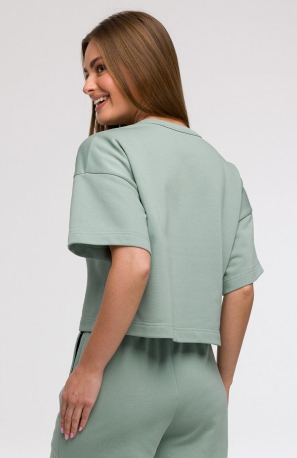 Bewear B294 bluza oversize z krótkimi rękawami miętowa tył