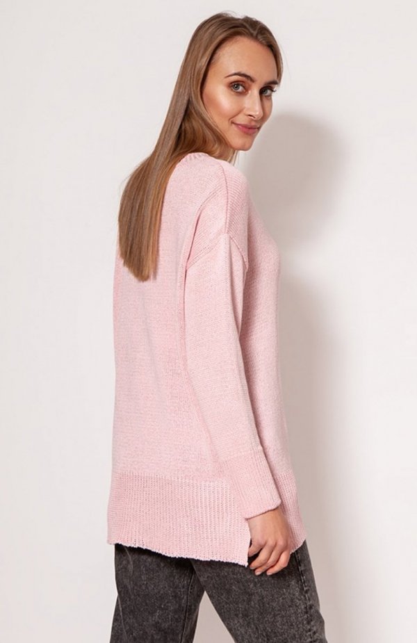 MKM SWE303 dłuższy dzianinowy sweterek różowy tył