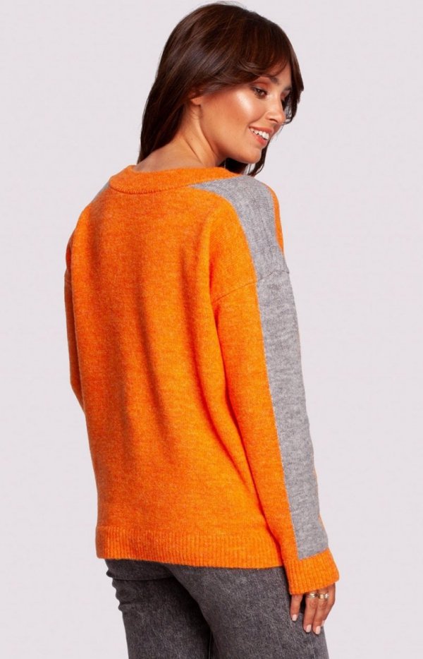 Oversizowy sweter z lampasami BK093 orange tył