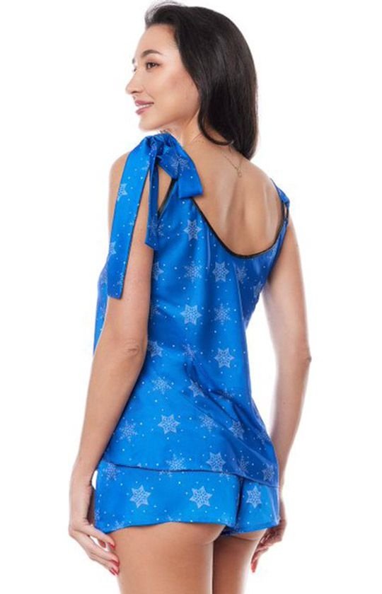 Anais Aster satynowa świąteczna piżama damska niebieska tył