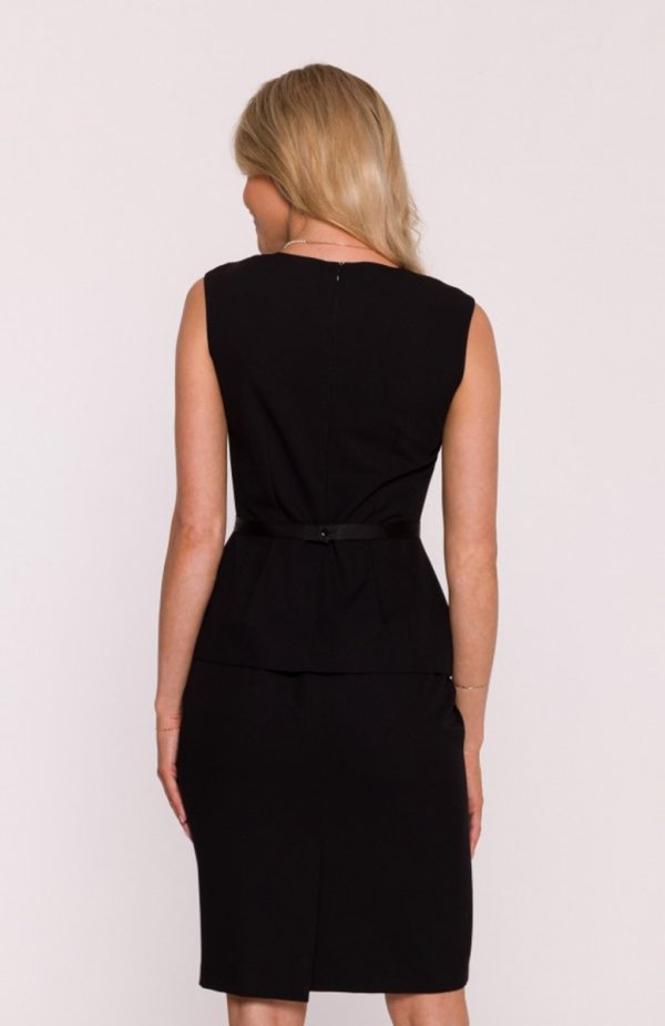 Stylove S427 sukienka ołówkowa z baskinką czarna tył