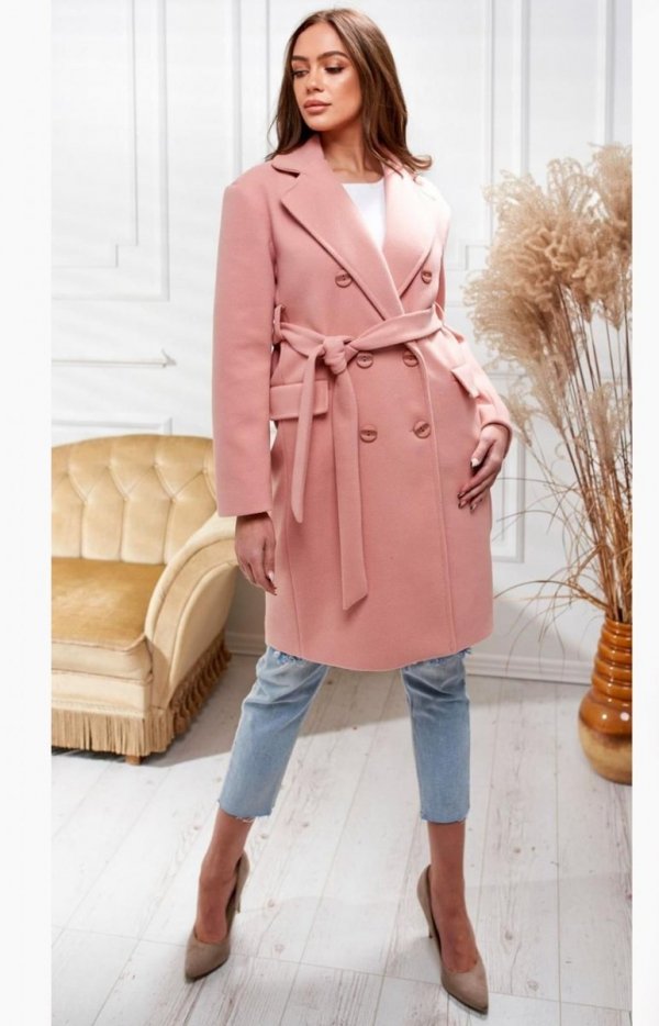 Elegancki różowy płaszcz damski-1