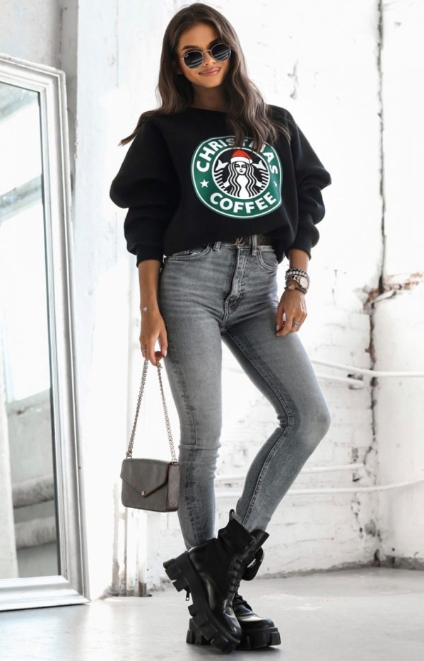 Świąteczna bluza damska oversize christmas coffe czarna-1