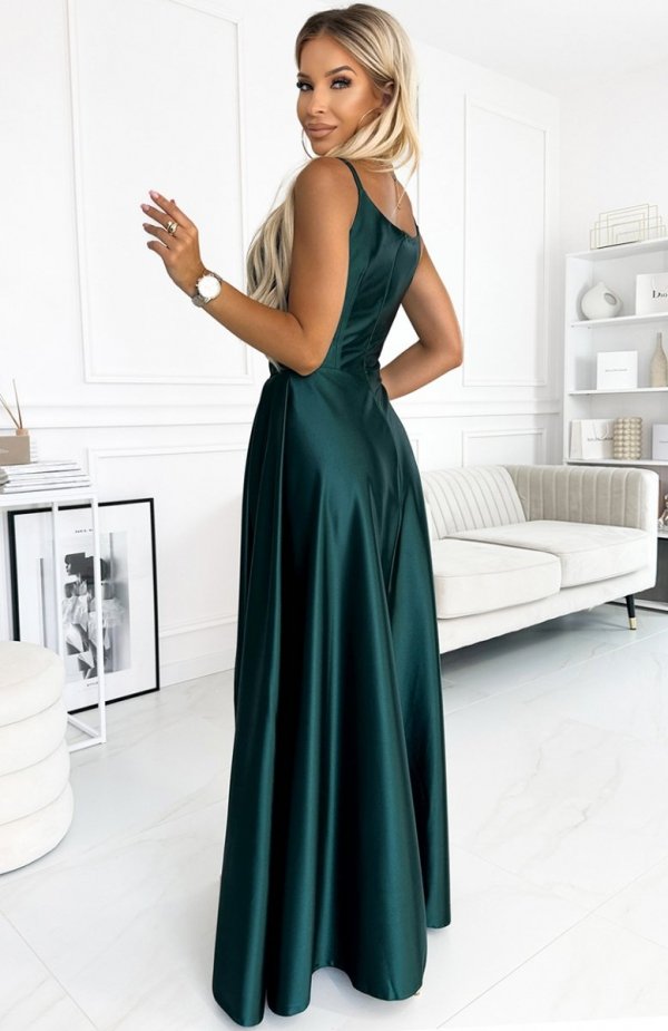 Numoco 299-9 CHIARA elegancka maxi satynowa suknia na ramiączkach tył