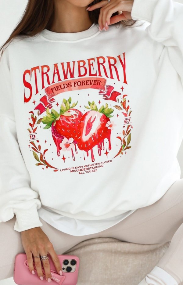 Oversizowa bluza damska Strawberry ecru-1