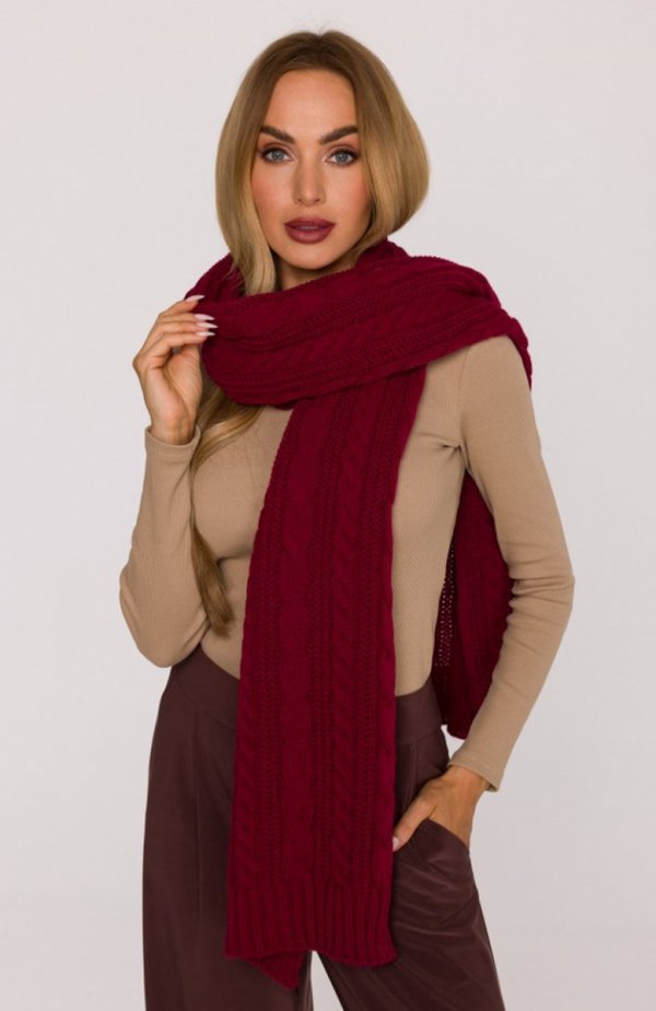 Moe szal damski splot warkocz bordowy M898 