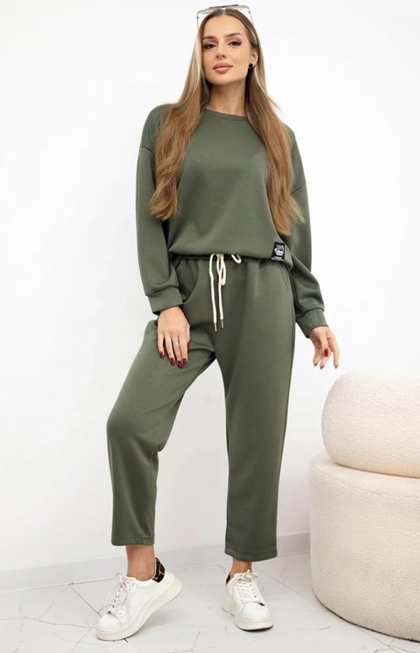 Komplet dresowy masełko bluza i spodnie khaki-2