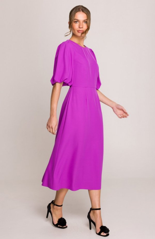 Stylove S399 sukienka z bufiastymi rękawami fioletowa 