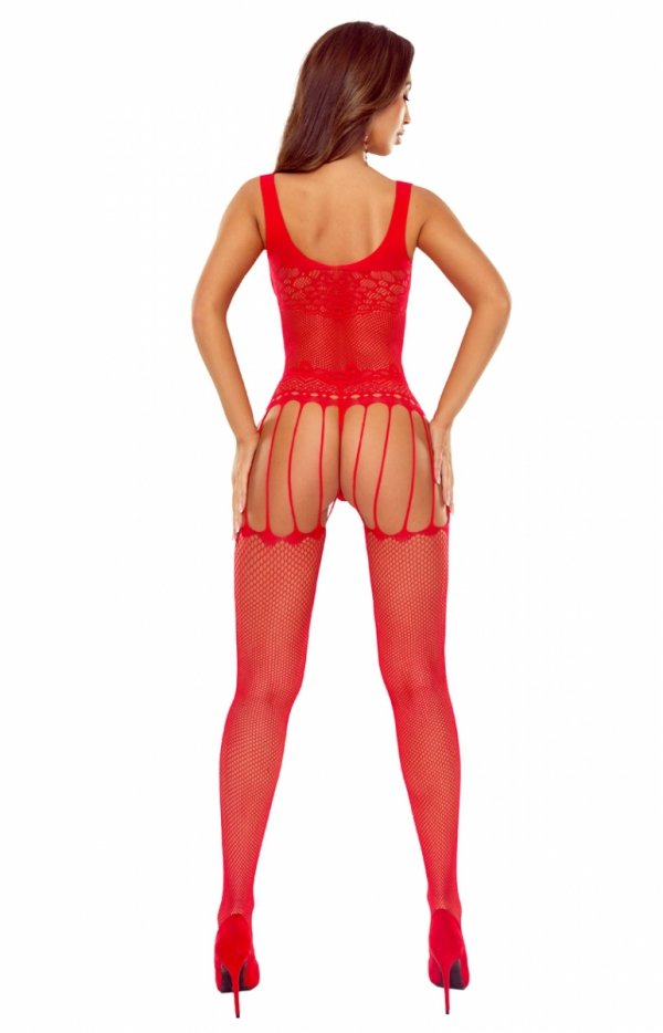 Zmysłowe bodystocking czerwone BS119 tył