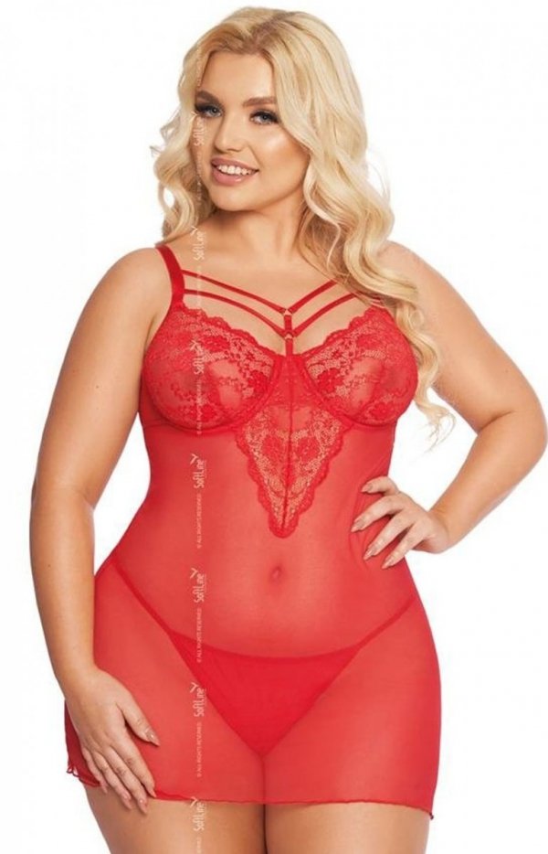 SoftLine Aldona koszulka plus size czerwona