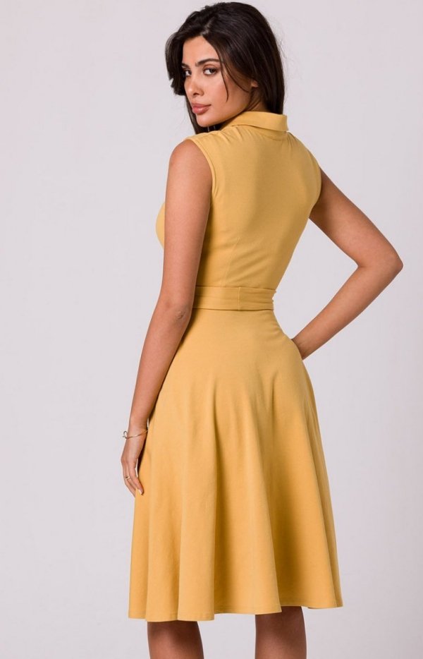 Bewear B261 rozkloszowana bawełniana sukienka miodowa tył