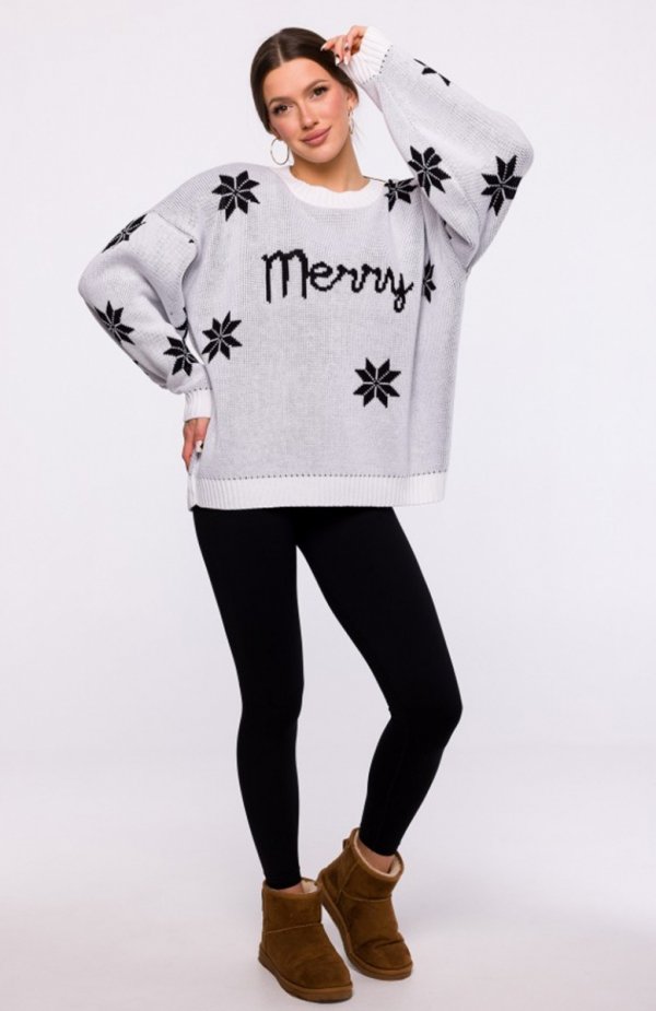 Świąteczny sweter oversize biały MXS10 