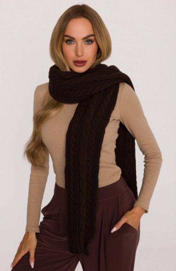 Moe szal damski splot warkocz brązowy M898 