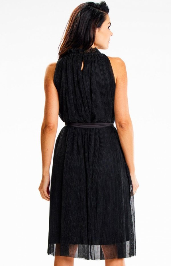 Awama A629 połyskująca sukienka oversizowa czarna tył