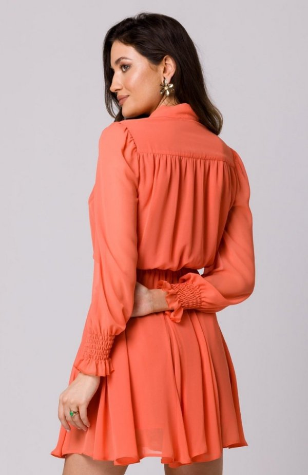 Makover szyfonowa sukienka z klinami pomarańczowa K168 tył