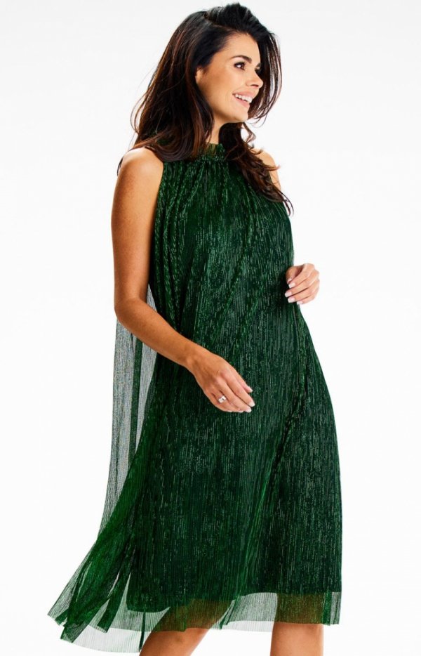 Awama A629 połyskująca sukienka oversizowa zielona-1