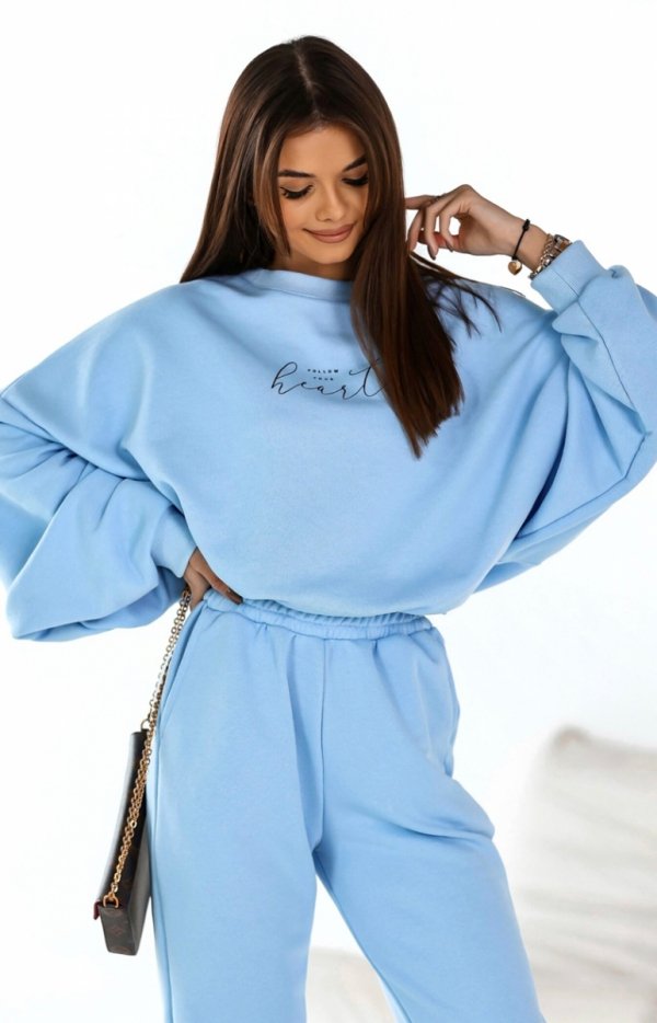 Dres Heart – oversizowa bluza i spodnie z szeroką gumą w pasie niebieski-1