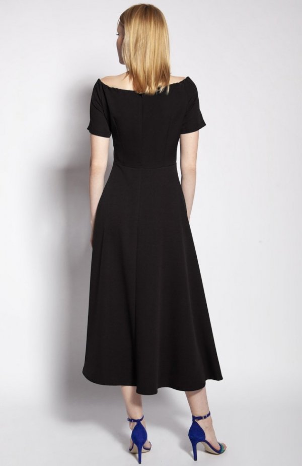 Sukienka trapezowa midi czarna SUK181 tył