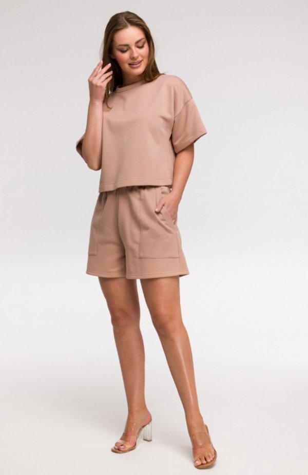 Bewear B294 bluza oversize z krótkimi rękawami mokka 