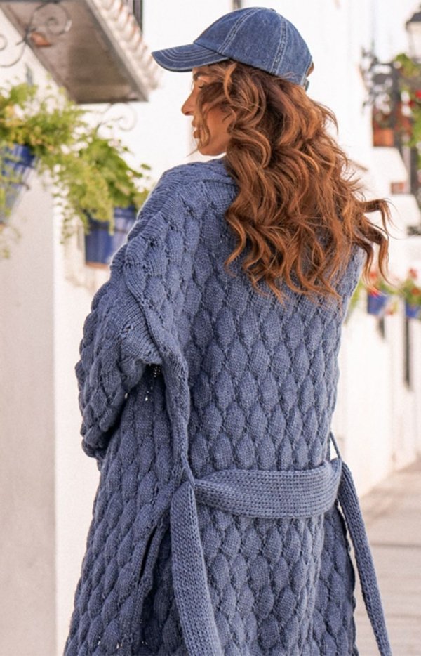 Kamea Bianka wełniany sweter z wiązaniem niebieski-2