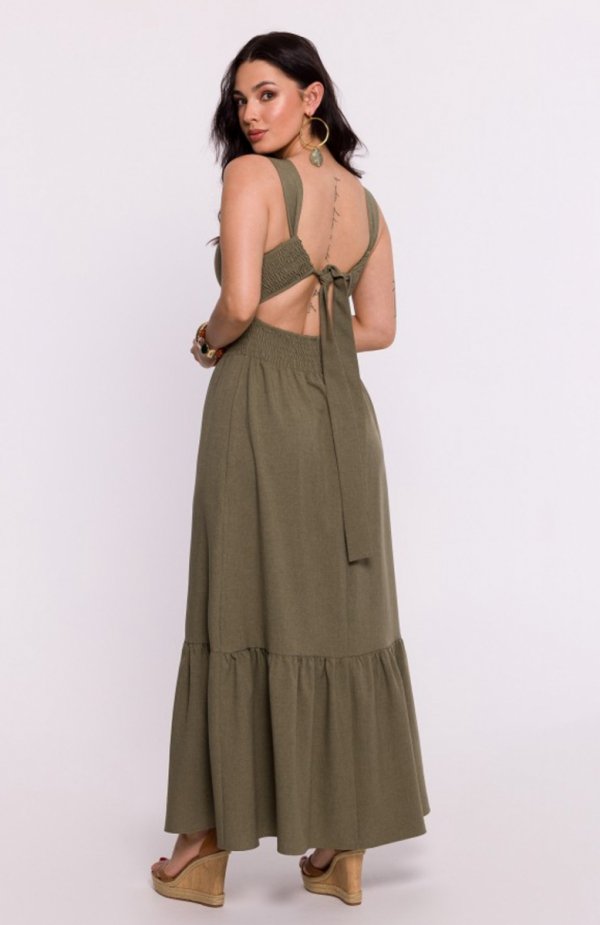 Bewear B281 sukienka z gumowym paskiem khaki tył