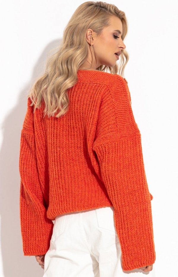 Oversizowy sweter z guziczkami orange F1265 tył