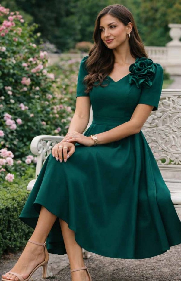 Elizabeth Rubi sukienka midi butelkowa zieleń