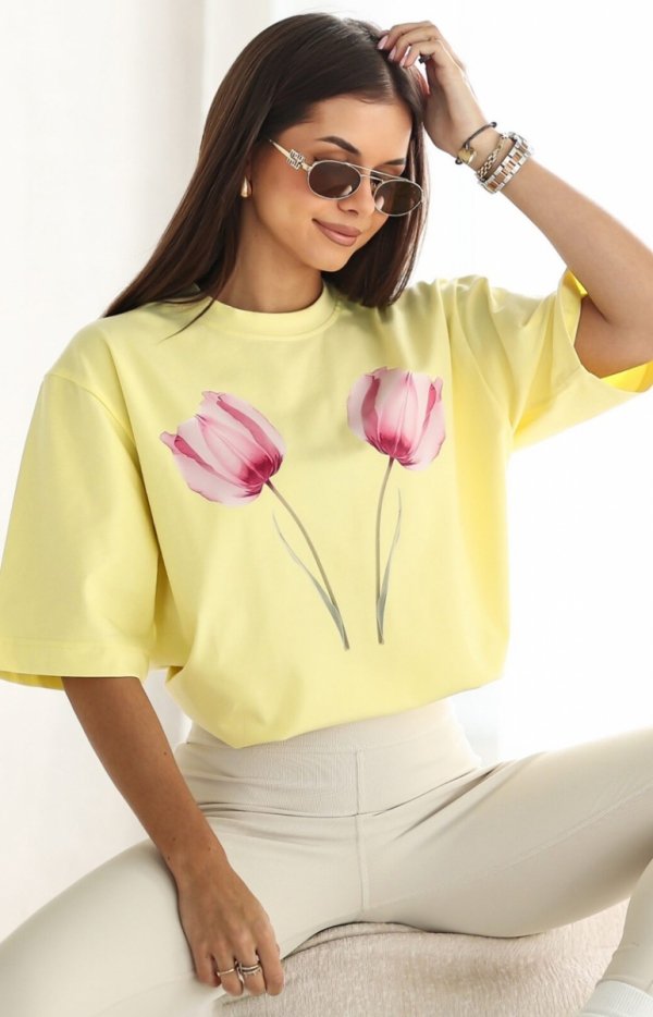 Oversizowy t-shirt Dwa Tulipany żółty