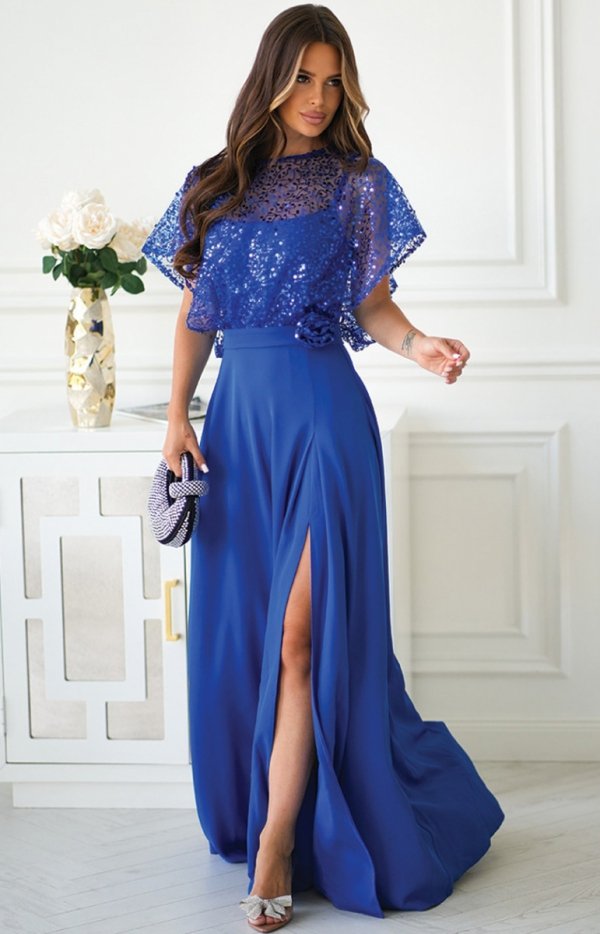 Bicotone długa sukienka z cekinowym bolerkiem-1