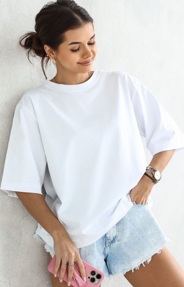 Oversizowy t-shirt damski Myszka Nothing biały przód