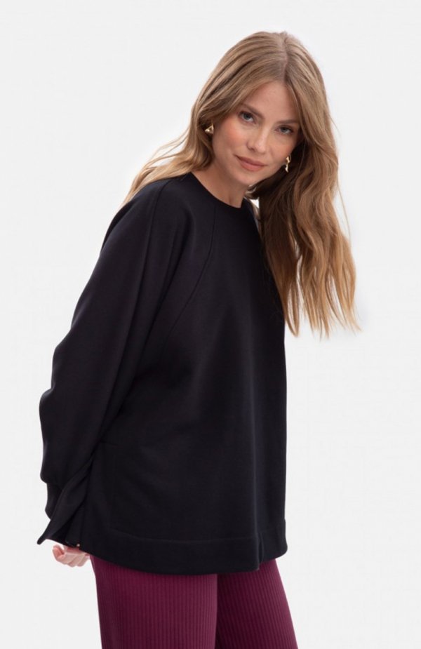 Bewear B306 bluza oversize z rozcięciami czarna  