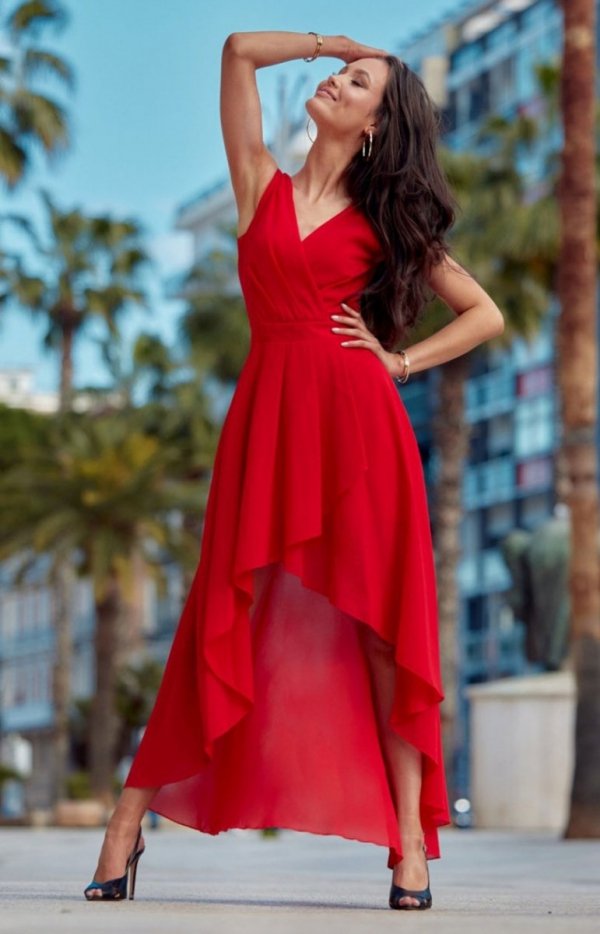 Szyfonowa sukienka z asymetrycznym przodem 0294 czerwona-1