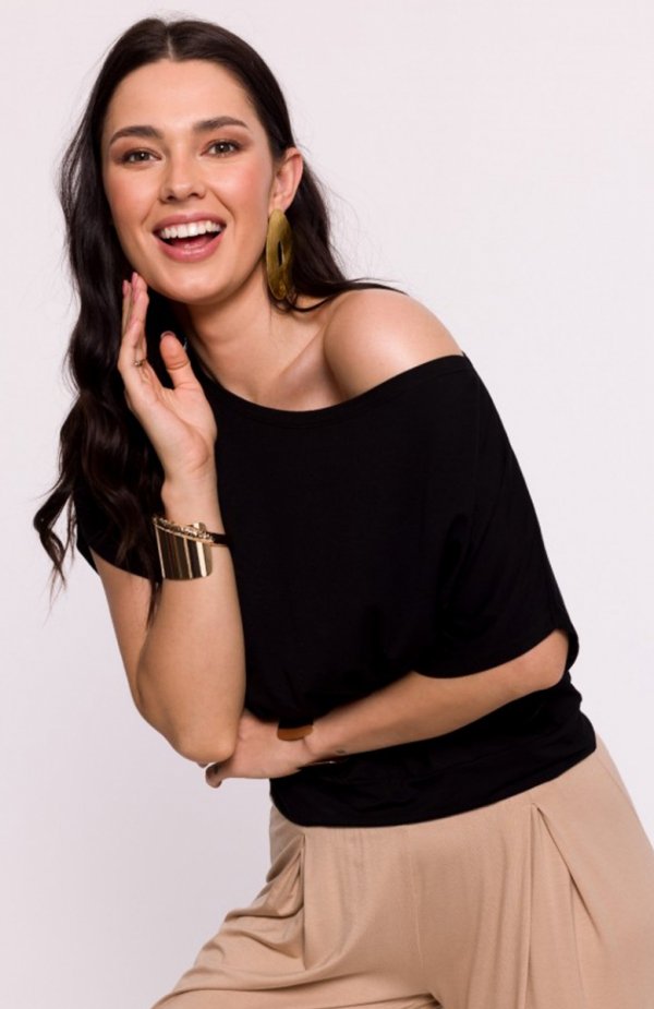 Bewear B287 bluzka wiskozowa nietoperz czarna 