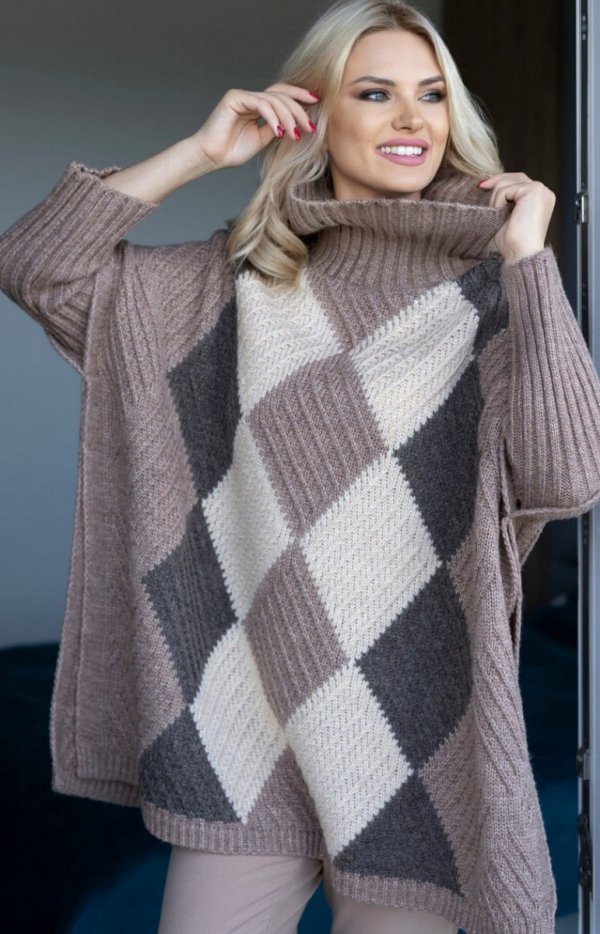 Sweter poncho z rękawami 30088-1