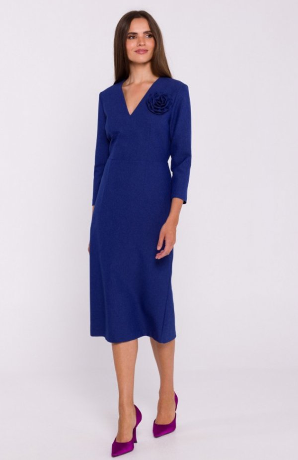Stylove S372 sukienka midi z kwiatkiem niebieska 