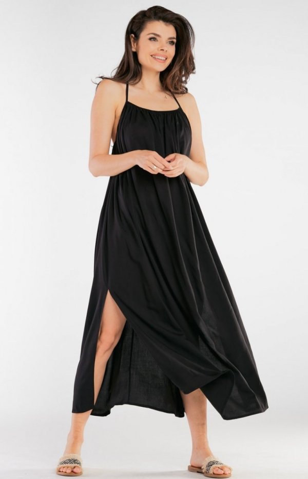 Awama długa letnia sukienka czarna A428 przód