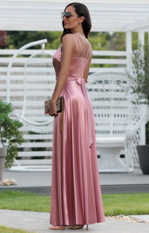 Elizabeth Marina długa satynowa sukienka róż mrożony tył