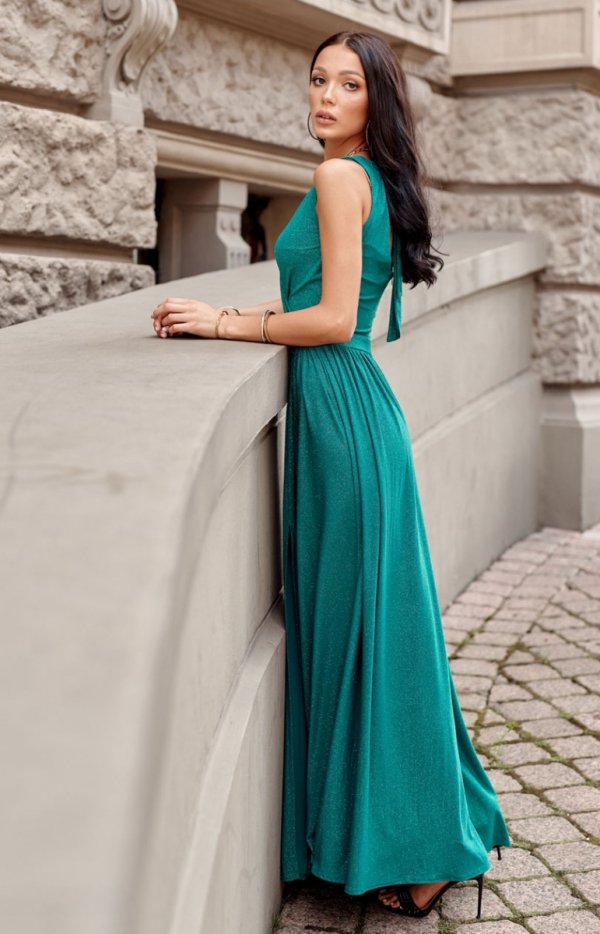 Wieczorowa sukienka maxi zielona 0224 tył