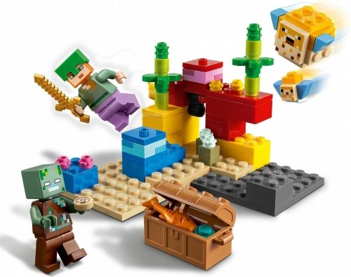 LEGO Minecraft 21164 Rafa Koralowa Nurek Rozdymka Utopiec Miecz Ryba 7+