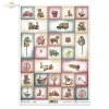 Kalendarz adwentowy, retro, zabawki, miś, misio, misie, grzechotka, wózek, konik, piłka, przytulanki, prezenty, podarunki, kropki, kropeczki, Vintage Advent Calendar, retro, toys, teddy bear, rattle, pram, horse, ball, cuddly toys, gifts, dots