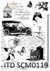 Papier scrapbooking Vintage, stare pismo, samochód, klatka dla ptaków *Vintage scrapbooking paper, old letter, car, birdcage
