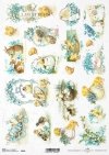 Wielkanoc, tematy wielkanocne, wiosna, kurczaczki, kurczaki, pisklęta, bazie, koszyczki, Vintage, retro, jajka, niezapominajki, królik, wieś, R830, Easter, easter themes, spring, chickens, chickadees, chicks, baskets, Vintage, retro, eggs, forget-me-nots,